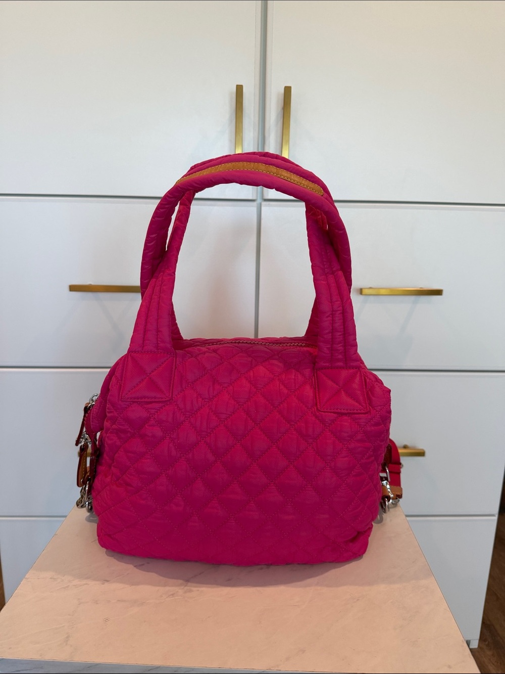 MZ WALLACE Medium Sutton Hot Pink Quilted Nylon Tote - Picture 4 of 13